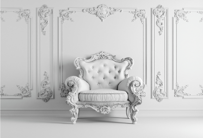 Tufted vintage armchair in an ornate white showroom